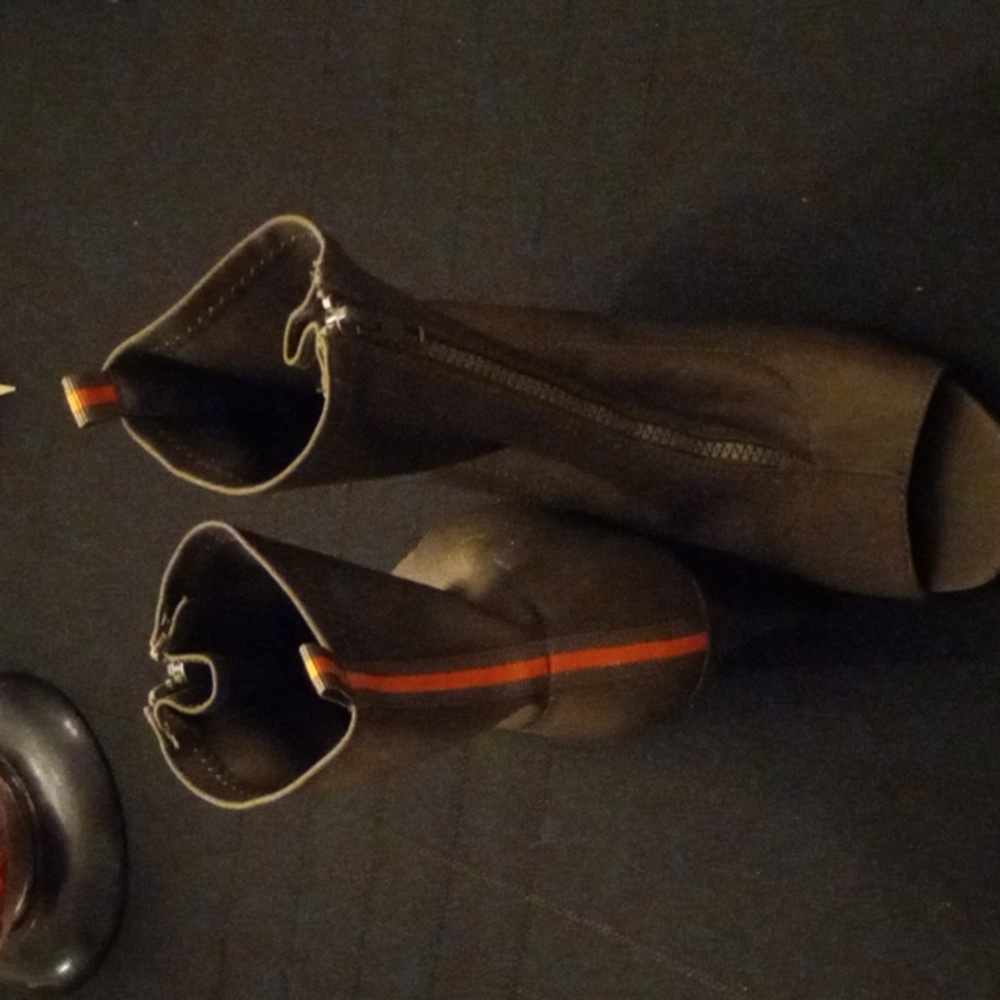 OD Green heels w/ orange stripe down the back
